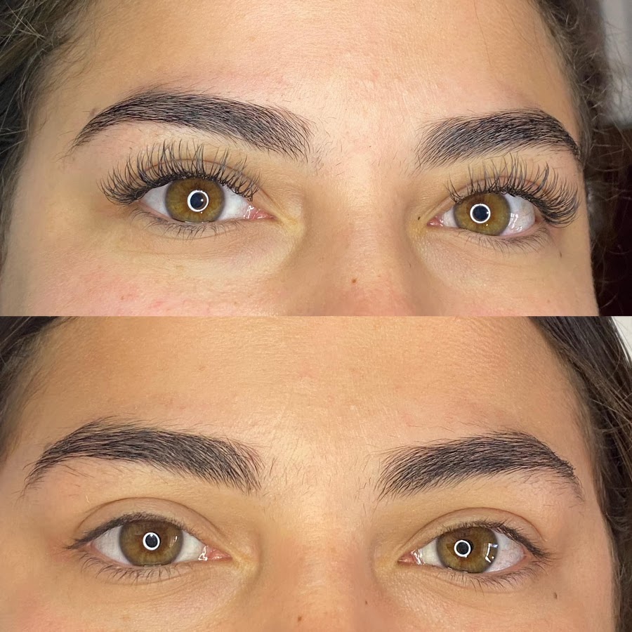 Antes e depois de extensão de cílios feita por aluna do curso